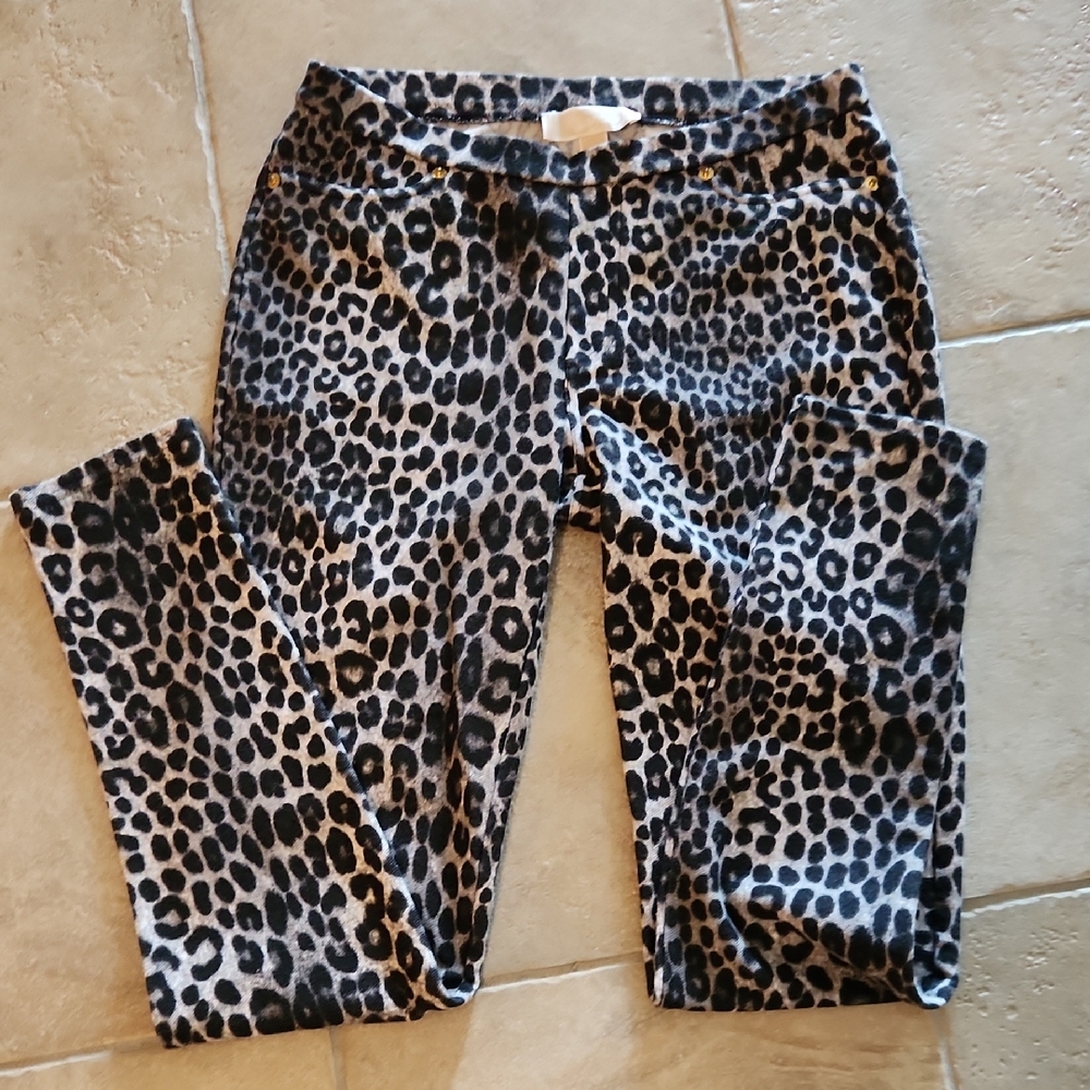 Michael Kors Animal Print Skinny Leggings - Black and Gray